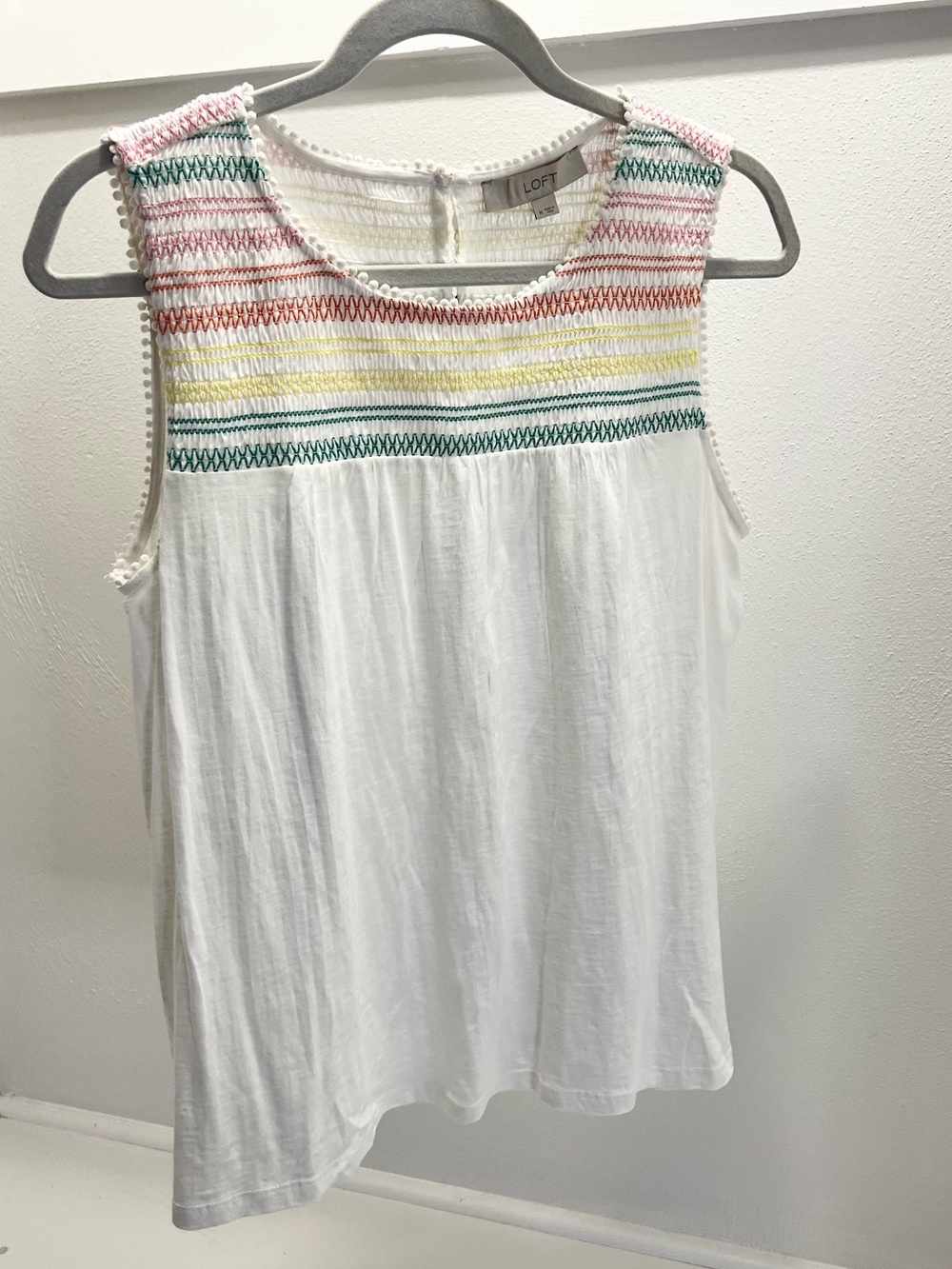 LOFT: Sleeveless Smocked Yoke Top with Pastel Stripes